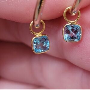 14 Solid Gold & Genuine BLue  Topaz Earring Charm, 4mm price each).